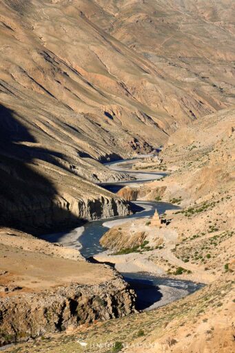 Dolpo river with chortens